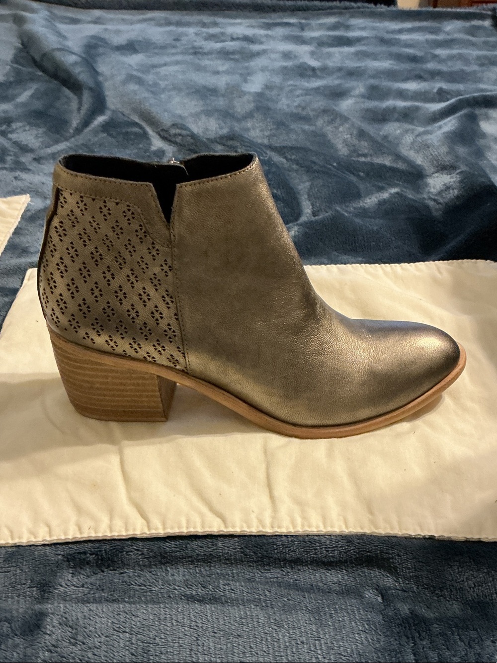 Metallic Gray Perforated Ankle Bootie
